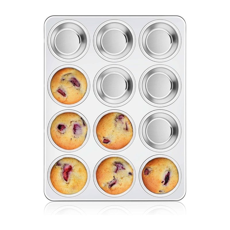 Muffin Tin Nonstick - ถาดอบมัฟฟิน ABGH, ถาดอบคัพเค้กสแตนเลส 12 หลุม ขนาดปกติ,