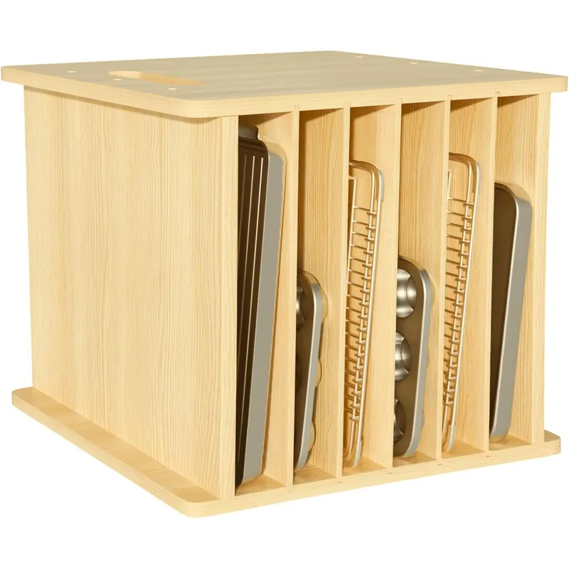 Kitchen Cabinet Baking Sheet Organizer - ที่แบ่งช่องถาดไม้ 7 ชั้น สำหรับตู้ ที่จัดระเบียบถาดคุกกี้ ถาดอบ