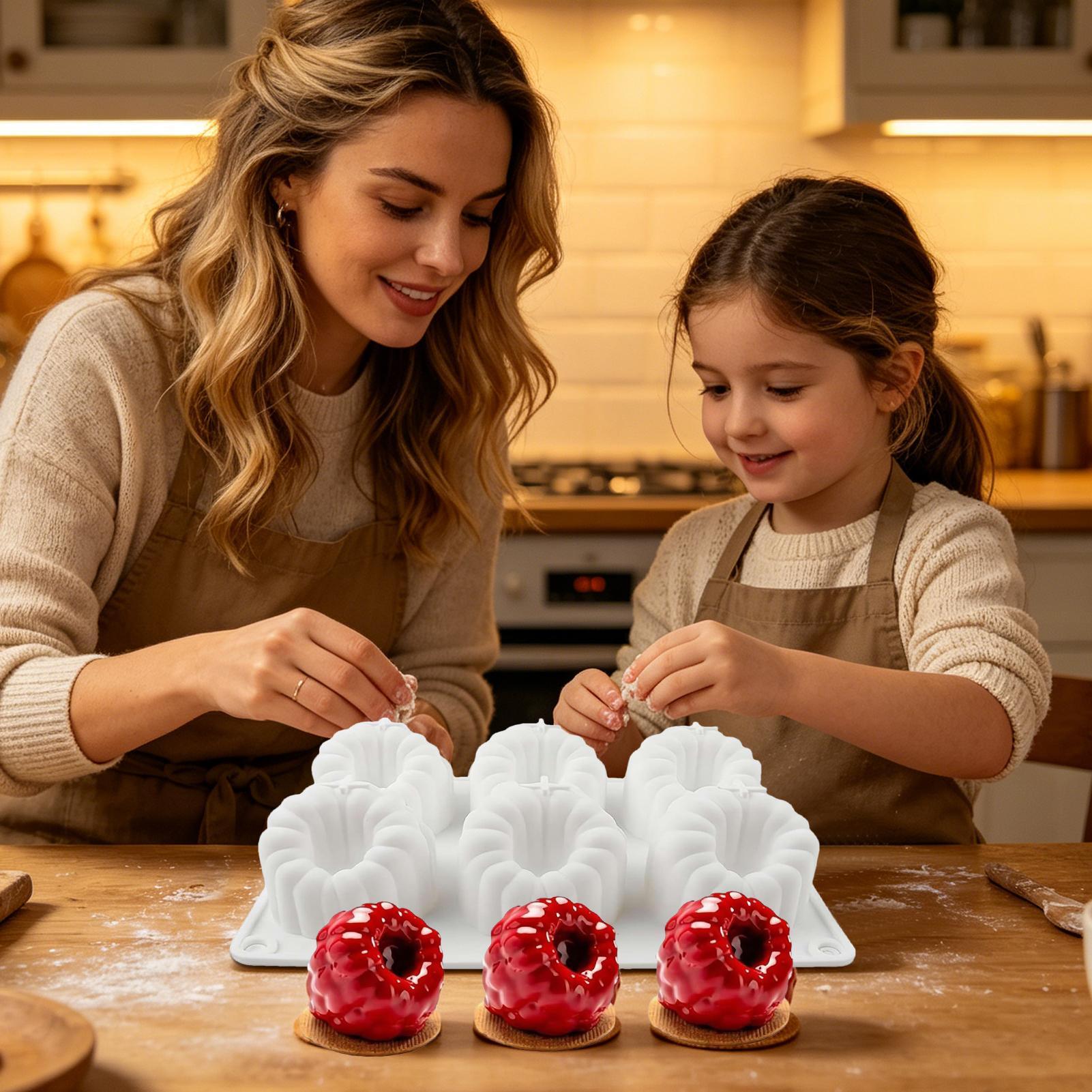 Kitchen Baking Mat - แม่พิมพ์ซิลิโคนรูปผลไม้ราสเบอร์รี่ 3 มิติ แม่พิมพ์ซิลิโคน 6 ช่อง