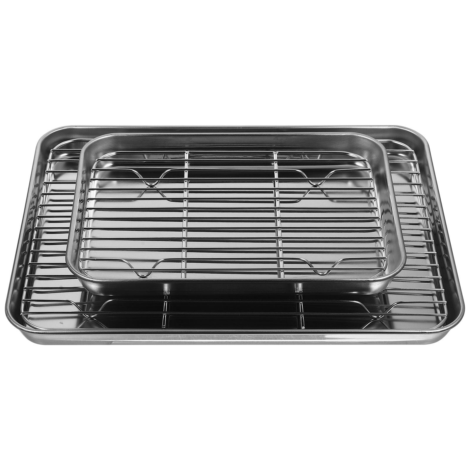 Kitchen Baking Pan Storage - ชุดถาดอบสแตนเลส 2 ชิ้น ถาดระบายน้ำทรงสี่เหลี่ยม สำหรับผักผลไม้ และการจัดเก็บในครัว