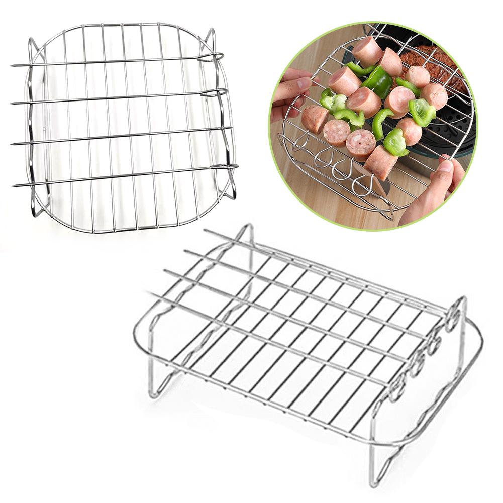 Kitchen Baking Pan Organizer - ตะกร้าทอดไร้น้ำมันสแตนเลส ถาดใส่อาหารสำหรับหม้อทอดไร้น้ำมัน ชั้นวางย่างอเนกประสงค์ ที่วางหม้อทอดไร้น้ำมัน อุปกรณ์ครัว อุปกรณ์อบขนม