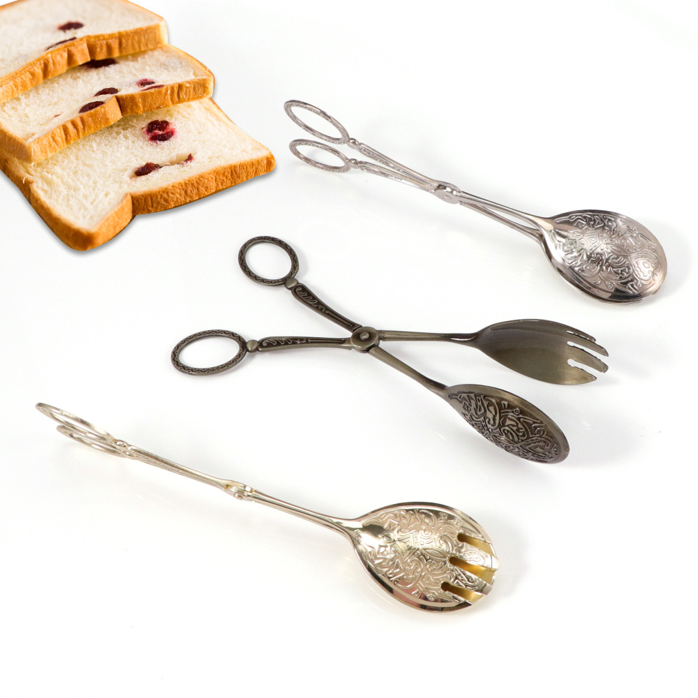 Bread Baking Kitchen Utensils - Jaswehome Vintage Retro แหนบอาหารสลัดเค้กขนมปังคลิปสังกะสีอัลลอยด์เสิร์ฟอาหาร Tong BBQ