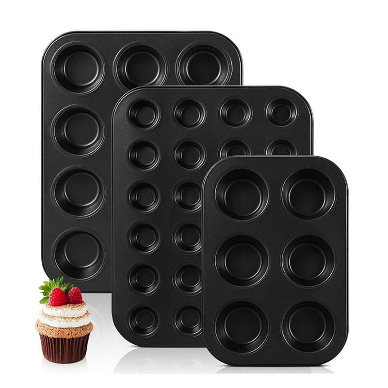 Muffin Tin Nonstick - ชุดถาดอบมัฟฟิน 3 ชิ้น เคลือบสารกันติด ทำจากเหล็กคาร์บอน ทำความสะอาดง่าย