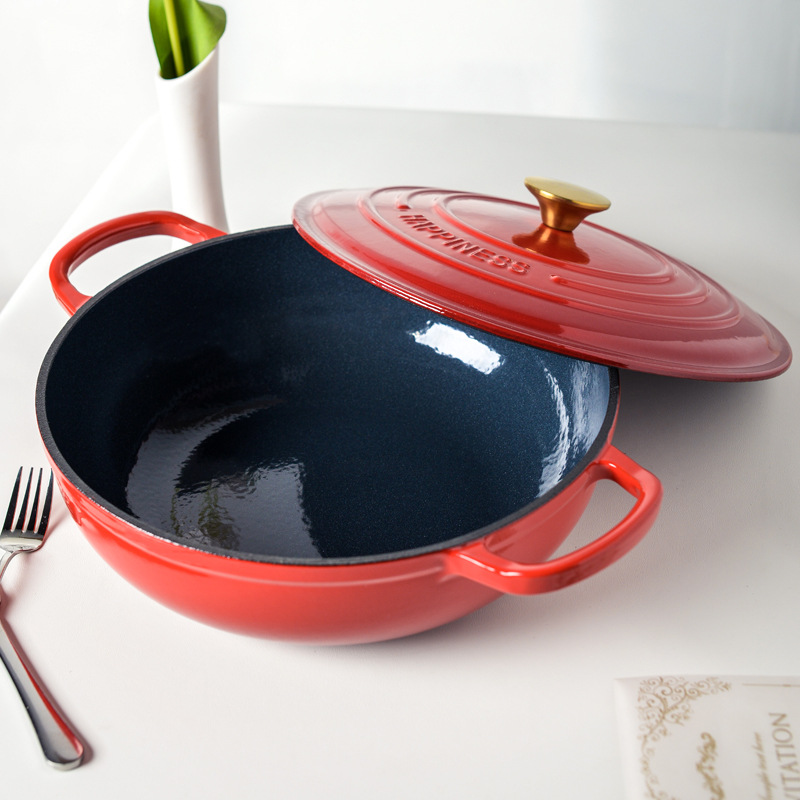 Bread Baking Kitchen Utensils - 30 ซม.เคลือบเหล็กหล่อรอบภาษาดัชคําเตาอบสําหรับย่างขนมปังเบเกอรี่ 5L กระทะเครื่องครัวหม้ออาหารทะเลหม้อสตูว์