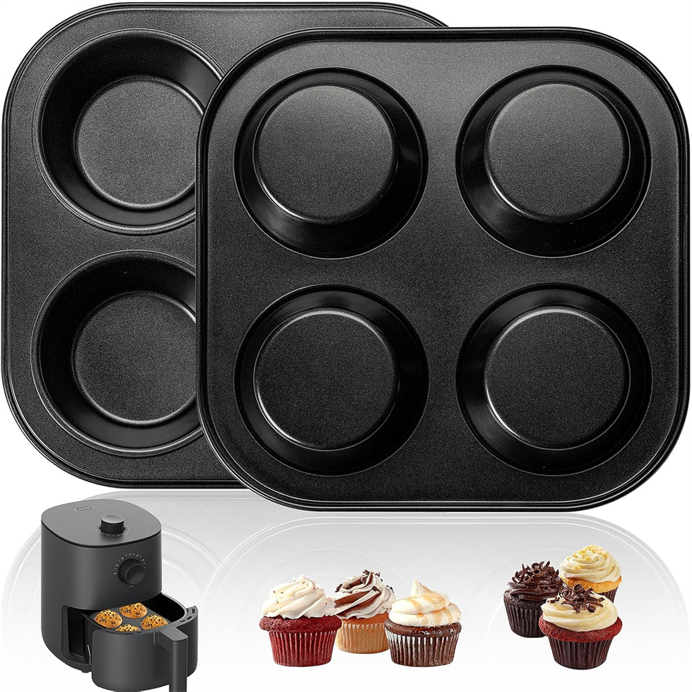 Muffin Tin Nonstick - ถาดอบมัฟฟินสำหรับหม้อทอดไร้น้ำมัน, ถาดอบคัพเค้กขนาดเล็กแบบไม่ติดกระทะ, ถาดอบมัฟฟินทรงกลมทำจากเหล็กคาร์บอน, แม่พิมพ์เค้กสำหรับมัฟฟินไข่