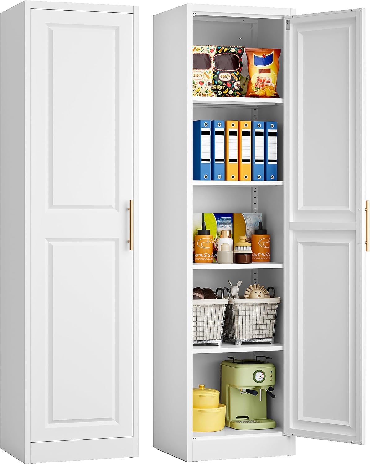 Kitchen Baking Organization - ตู้เก็บของทรงสูงแคบ ประตูเดียว 5 ชั้นวาง ตู้ครัวทรงเพรียวบาง ตู้เก็บของในห้องน้ำ