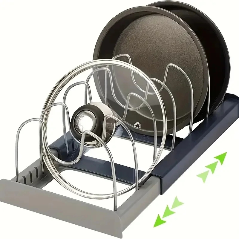 Kitchen Baking Pan Organizer - ขยายสแตนเลสชั้นเก็บตู้ครัวผู้ถือสําหรับกระทะหม้อฝาปิดคณะกรรมการตัดแห้งเครื่องครัวชั้นวางจานออแกไนเซอร์