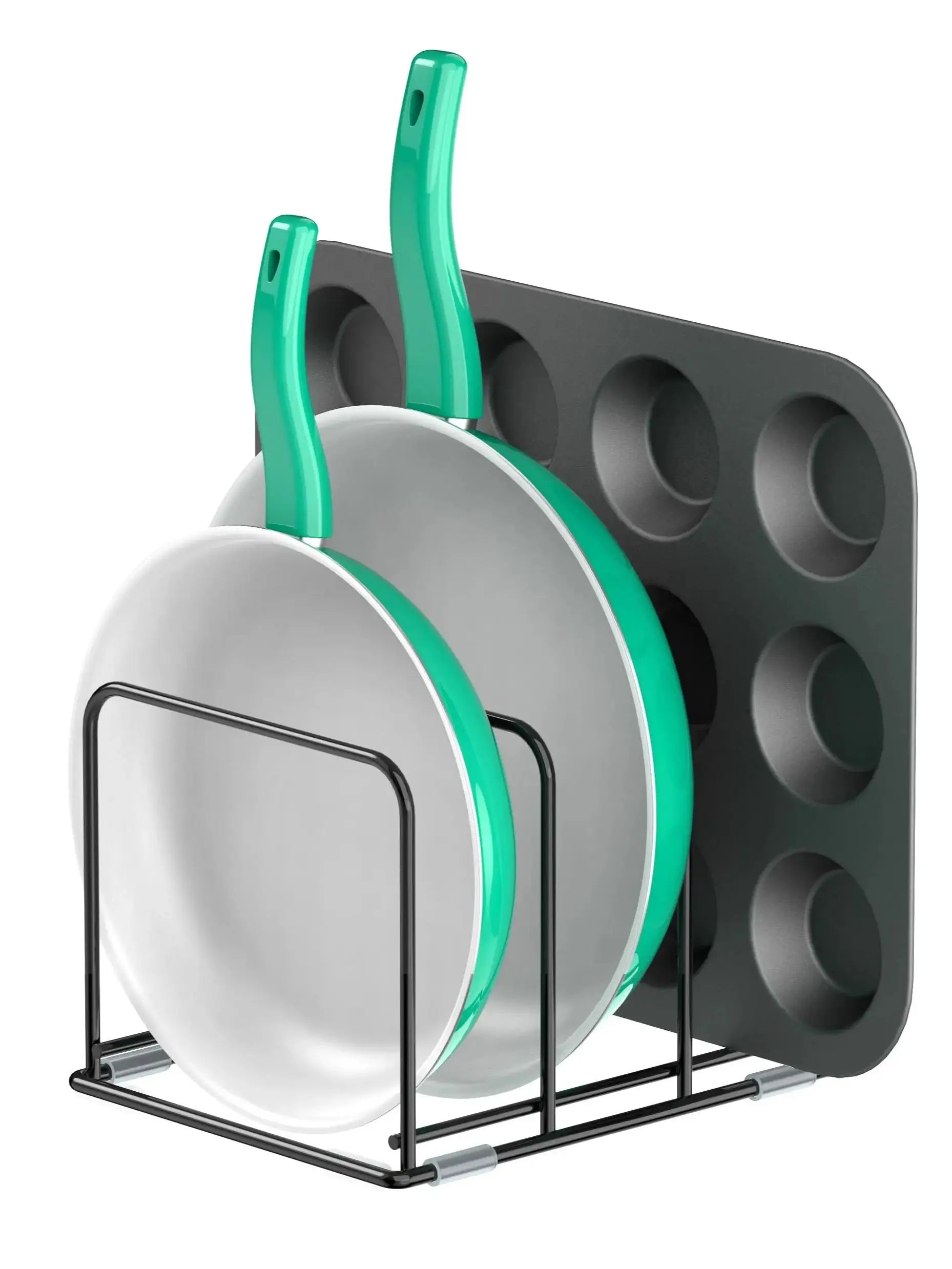 Kitchen Baking Pan Storage - กระทะออแกไนเซอร์ตู้ครัว,ที่ใส่เครื่องครัวเหล็ก,ที่แบ่งช่อง 3 ช่องสําหรับถาดอบกระทะ