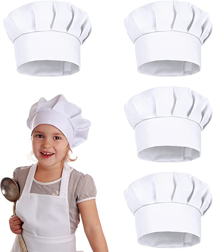 Baking Kitchen Kids - หมวกปาร์ตี้สีขาว 4 ชิ้น หมวกเชฟเด็ก 21 ซม.