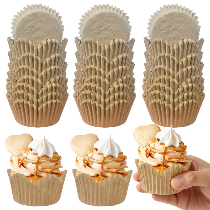 Kitchen Baking Mat - ถ้วยรูปดอกไม้สีธรรมชาติ 150 ชิ้น, ถ้วยอบทนน้ำมัน, เหมาะสำหรับร้านเบเกอรี่, เตาอบ,