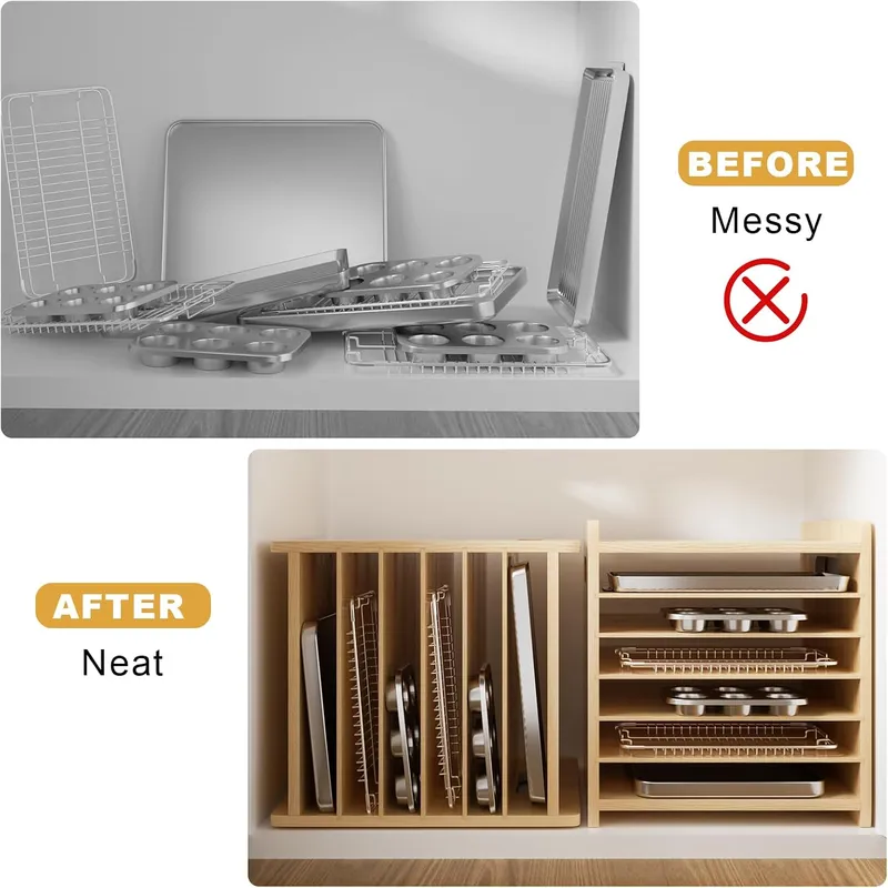 ที่แบ่งช่องถาดไม้ 7 ชั้น สำหรั - Kitchen Cabinet Baking Sheet Organizer บทวิจารณ์และราคา