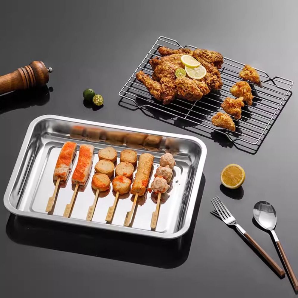 ถาดอบสแตนเลสพร้อมตะแกรงระบายคว - Kitchen Baking Pan Storage บทวิจารณ์และราคา
