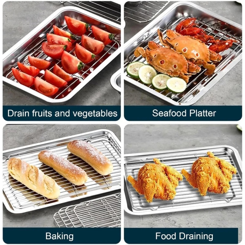 ถาดอบสแตนเลสพร้อมตะแกรงระบายคว - Kitchen Baking Pan Storage บทวิจารณ์และราคา