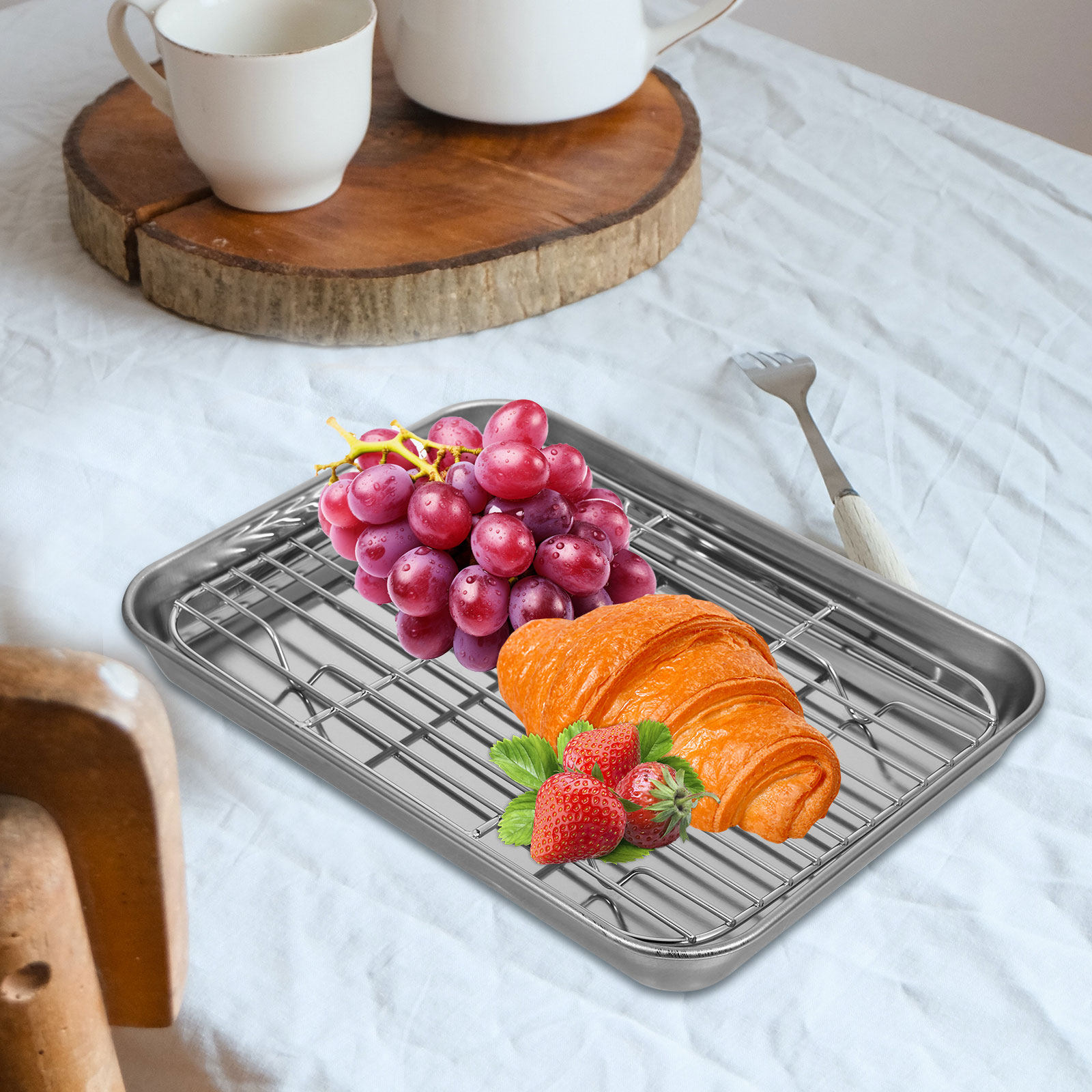 ชุดถาดอบสแตนเลส 2 ชิ้น ถาดระบา - Kitchen Baking Pan Storage บทวิจารณ์และราคา