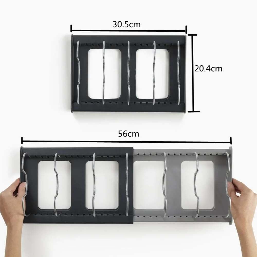 ชั้นวางหม้อแบบยืดหดได้ 7 ช่อง, - Kitchen Baking Pan Organizer บทวิจารณ์และราคา