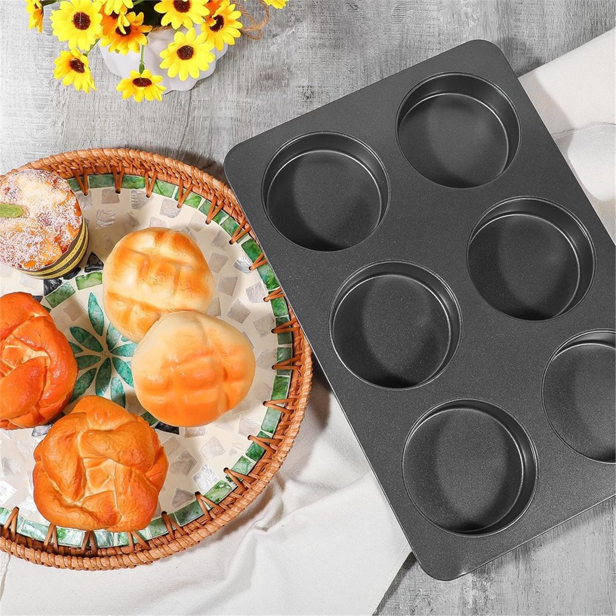 A67T แม่พิมพ์อบขนมแบบใหม่ 6 ช่ - Muffin Tin Nonstick บทวิจารณ์และราคา