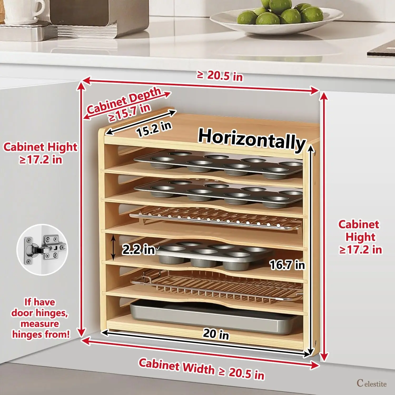 แผ่นกั้นถาดไม้สำหรับตู้เก็บของ - Kitchen Cabinet Baking Sheet Organizer บทวิจารณ์และราคา
