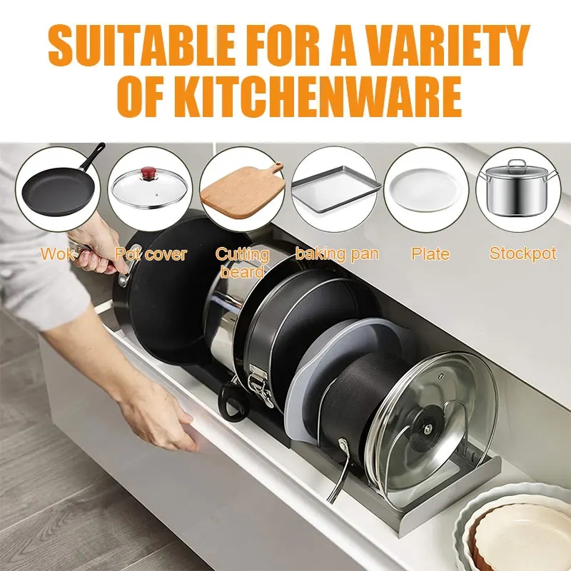 ขยายสแตนเลสชั้นเก็บตู้ครัวผู้ถ - Kitchen Baking Pan Organizer บทวิจารณ์และราคา