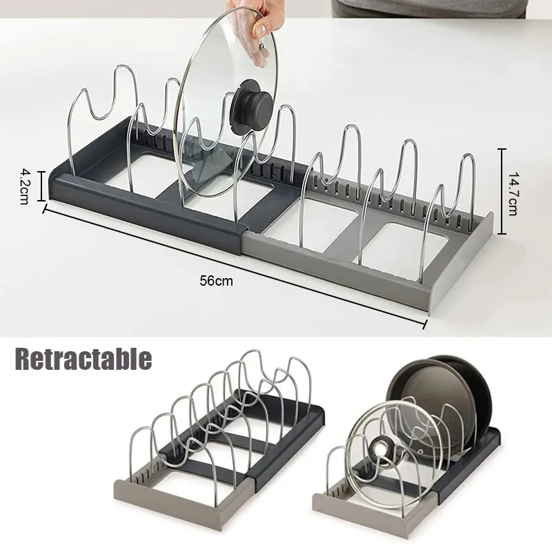 ขยายสแตนเลสชั้นเก็บตู้ครัวผู้ถ - Kitchen Baking Pan Organizer บทวิจารณ์และราคา